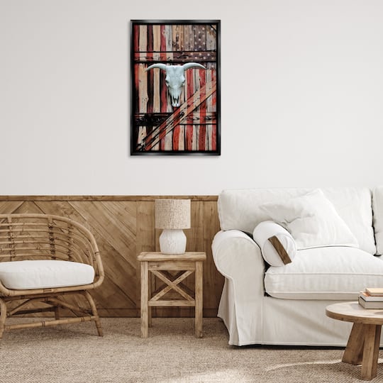 Stupell Industries Patriotic Cow Skull Floater Framed Art